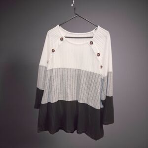 SHEIN Black and Gray Colorblock Long Sleeve Top